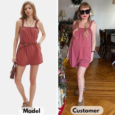EXLURA Women's Summer Casual Denim Rompers Ruffle Strap Shorts Jean Short Jumpsuit with Pockets in Saudi Arabia