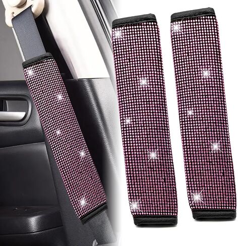 2PCS Universal Car Interior Accessories Bling Safety Belt Covers for Womens Bling Safety Belt Covers Car Safety Belt Strap Cover Shoulder Pad Fit for Car/Truck/SUV (Pink) in Saudi Arabia
