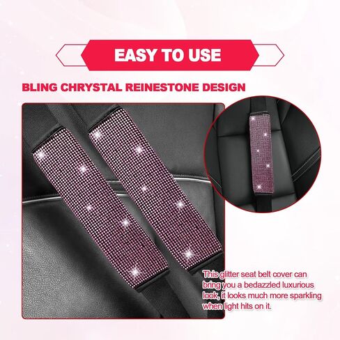 2PCS Universal Car Interior Accessories Bling Safety Belt Covers for Womens Bling Safety Belt Covers Car Safety Belt Strap Cover Shoulder Pad Fit for Car/Truck/SUV (Pink) in Saudi Arabia