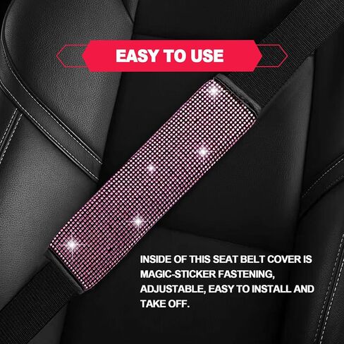 2PCS Universal Car Interior Accessories Bling Safety Belt Covers for Womens Bling Safety Belt Covers Car Safety Belt Strap Cover Shoulder Pad Fit for Car/Truck/SUV (Pink) in Saudi Arabia