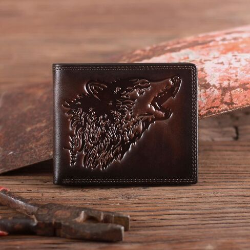 Wolf Large Wallets for Men Genuine Leather Bifold Extra Capacity Rfid Blocking Gifts for Him Husband (black) in Saudi Arabia