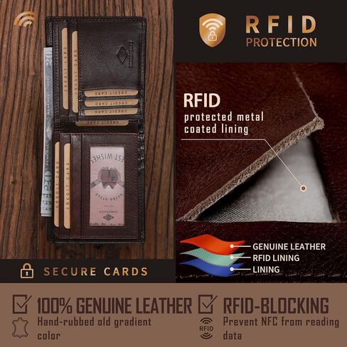 Wolf Large Wallets for Men Genuine Leather Bifold Extra Capacity Rfid Blocking Gifts for Him Husband (black) in Saudi Arabia