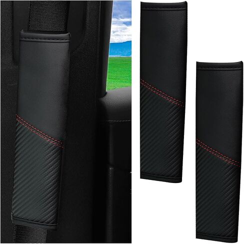 2PCS Car Seat Belt Cover, Carbon Fiber Vehicle Safety Seatbelt Shoulder Strap Protector, Breathable Leather Automotive Interior Harness Pad Accessories, Universal for Most Cars (Blue) in Saudi Arabia