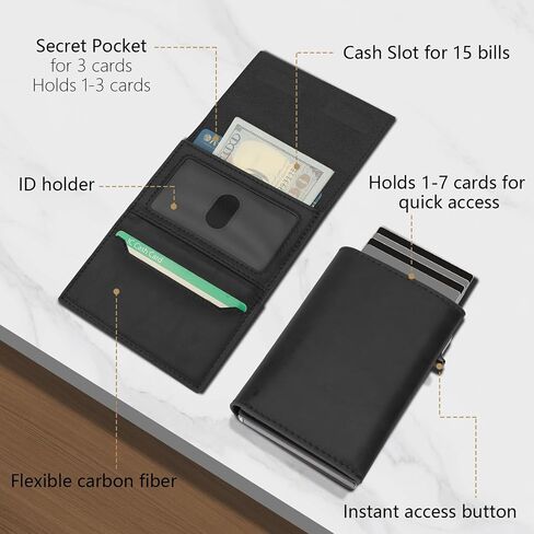Wallet for Men-RFID Blocking Pop Up Card Holder, Slim Metal Case, Magnetic Closure, 9-14 Card Capacity, ID Window, Cash Slot, Anti-Theft Protection, Minimalist Carbon Fiber Style in Saudi Arabia