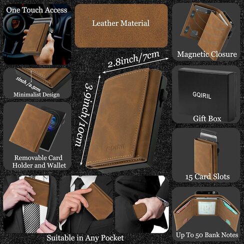Pop Up Wallet for Men - RFID Blocking Slim Magnetic Wallet with Gift Box, Smart Pop Up Card Holder, Minimalist Case Money Cash Slot, Boyfriend Male Mens Father Husband Festival Gifts (Black) in Saudi Arabia
