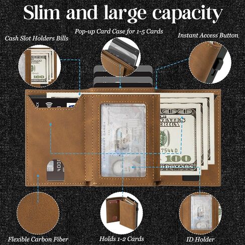 Pop Up Wallet for Men - RFID Blocking Slim Magnetic Wallet with Gift Box, Smart Pop Up Card Holder, Minimalist Case Money Cash Slot, Boyfriend Male Mens Father Husband Festival Gifts (Black) in Saudi Arabia