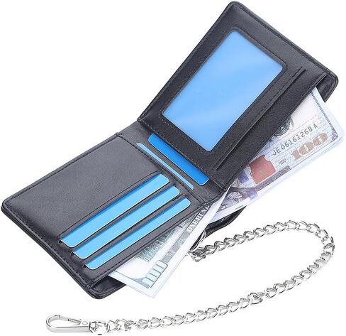 PINKPIN Mens Wallet with Chain, PU Leather Card Wallet Anti-Theft Short Wallet Chain for Biker, Motorcycle (Brown) in Kuwait