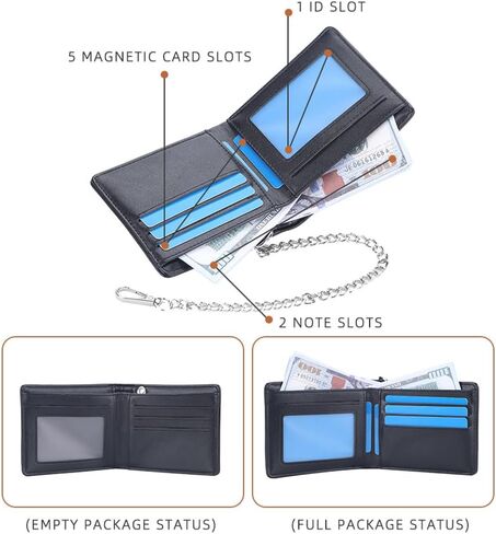 PINKPIN Mens Wallet with Chain, PU Leather Card Wallet Anti-Theft Short Wallet Chain for Biker, Motorcycle (Brown) in Kuwait