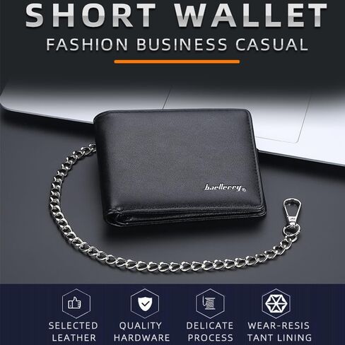 PINKPIN Mens Wallet with Chain, PU Leather Card Wallet Anti-Theft Short Wallet Chain for Biker, Motorcycle (Brown) in Kuwait