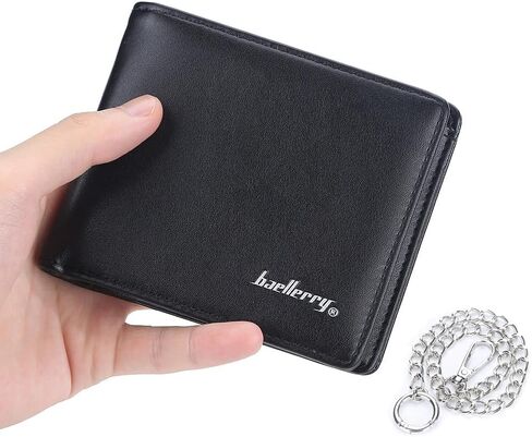 PINKPIN Mens Wallet with Chain, PU Leather Card Wallet Anti-Theft Short Wallet Chain for Biker, Motorcycle (Brown) in Kuwait