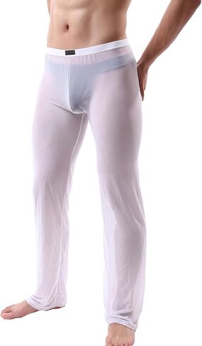 Mens Mesh See Through Pants Sexy Pajamas Bottoms Sheer Lounge Pants Summer Cool in Saudi Arabia