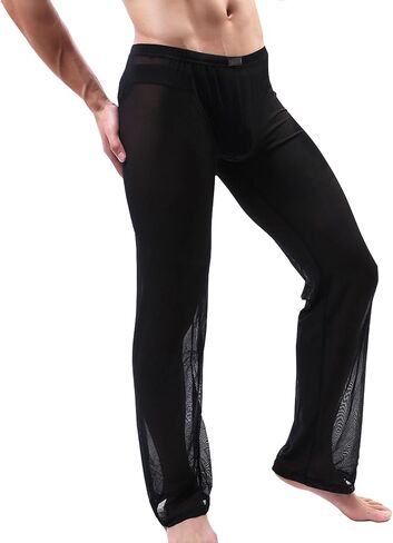 Mens Mesh See Through Pants Sexy Pajamas Bottoms Sheer Lounge Pants Summer Cool in Saudi Arabia