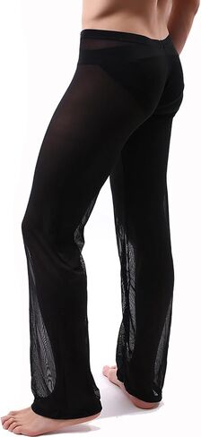 Mens Mesh See Through Pants Sexy Pajamas Bottoms Sheer Lounge Pants Summer Cool in Saudi Arabia