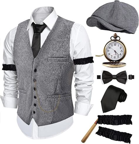ZeroShop Halloween 1920s Mens Costume Peaky Blinders Roaring 20s Gangster Mobster Outfit in Kuwait