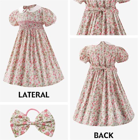 Girl Spring Summer Dress Smocked Floral Toddler Girl Smocked Vintage Birthday Tea Party Preschool Kindergarten Dresses in Saudi Arabia