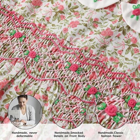 Girl Spring Summer Dress Smocked Floral Toddler Girl Smocked Vintage Birthday Tea Party Preschool Kindergarten Dresses in Saudi Arabia