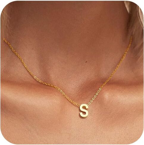 Initial Necklaces for Women Girls, 14K Gold Plated Letter A-Z Pendant Necklace Tiny Initial Necklace Birthday Gifts for Women Teen Girls in Saudi Arabia