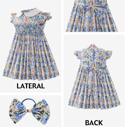 Girl Spring Summer Dress Smocked Floral Toddler Girl Smocked Vintage Birthday Tea Party Preschool Kindergarten Dresses in Saudi Arabia