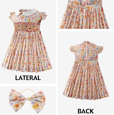 Girl Spring Summer Dress Smocked Floral Toddler Girl Smocked Vintage Birthday Tea Party Preschool Kindergarten Dresses in Saudi Arabia