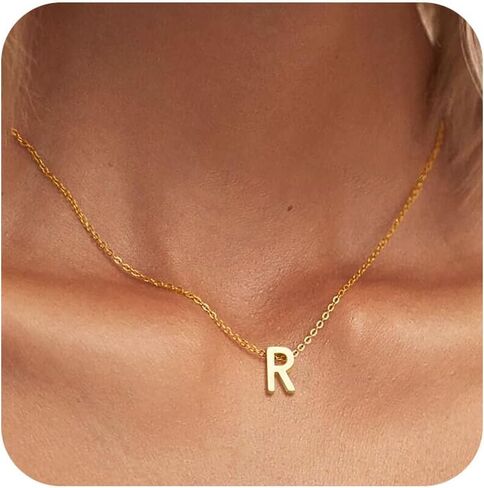 Initial Necklaces for Women Girls, 14K Gold Plated Letter A-Z Pendant Necklace Tiny Initial Necklace Birthday Gifts for Women Teen Girls in Saudi Arabia