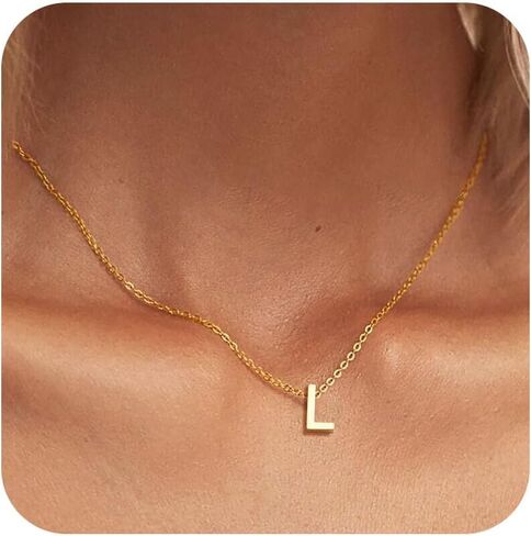 Initial Necklaces for Women Girls, 14K Gold Plated Letter A-Z Pendant Necklace Tiny Initial Necklace Birthday Gifts for Women Teen Girls in Saudi Arabia