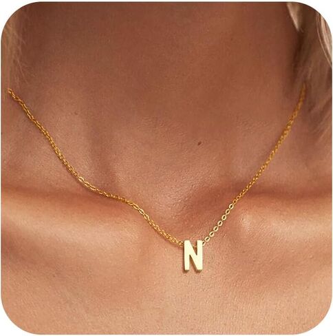 Initial Necklaces for Women Girls, 14K Gold Plated Letter A-Z Pendant Necklace Tiny Initial Necklace Birthday Gifts for Women Teen Girls in Saudi Arabia