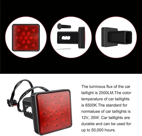 Trailer Hitch Light, 15 LED Super Bright Waterproof Brake Light Driving Light, 2" Square Receiver Plug and Play Wiring Harness Towing Bayonet Tail Light, for Trucks SUVs RVs (Red) in Kuwait