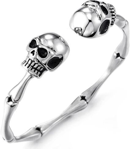 COOLSTEELANDBEYOND Mens Womens Skull Bone Link Cuff Bangle Bracelet, Stainless Steel, Polished, Elastic Adjustable in Saudi Arabia