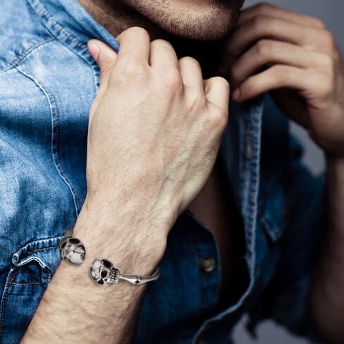 COOLSTEELANDBEYOND Mens Womens Skull Bone Link Cuff Bangle Bracelet, Stainless Steel, Polished, Elastic Adjustable in Saudi Arabia