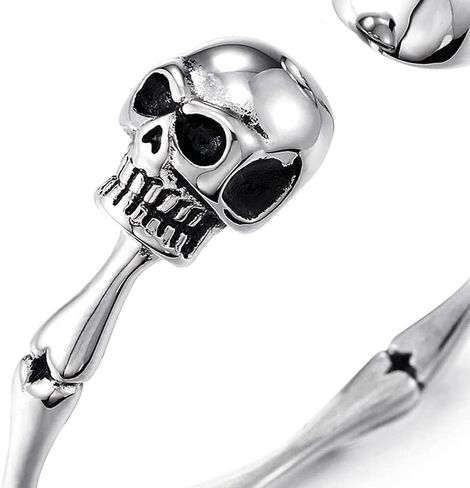 COOLSTEELANDBEYOND Mens Womens Skull Bone Link Cuff Bangle Bracelet, Stainless Steel, Polished, Elastic Adjustable in Saudi Arabia