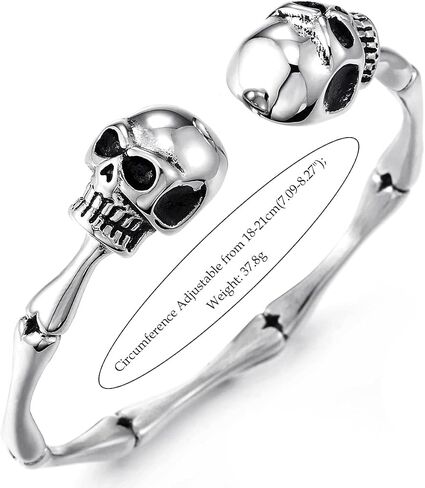 COOLSTEELANDBEYOND Mens Womens Skull Bone Link Cuff Bangle Bracelet, Stainless Steel, Polished, Elastic Adjustable in Saudi Arabia