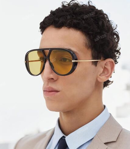 AIEYEZO Oversized Aviator Sunglasses for Women Men Retro Trendy Shield Sun Glasses Big Large Fashion Vintage Shades in Saudi Arabia