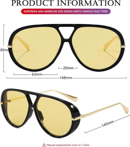 AIEYEZO Oversized Aviator Sunglasses for Women Men Retro Trendy Shield Sun Glasses Big Large Fashion Vintage Shades in Saudi Arabia
