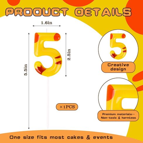 Cartoon Yellow Birthday Candles, Number Candles for Birthday Party Cake Decorations Supplies (Yellow, Number 5) in Saudi Arabia