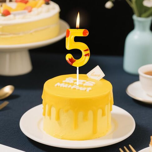 Cartoon Yellow Birthday Candles, Number Candles for Birthday Party Cake Decorations Supplies (Yellow, Number 5) in Saudi Arabia