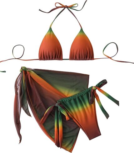SEGT Women's 3 Piece Swimsuit Triangle Halter Side Tie Thong Bikini Set with Cover Up Skirt in Saudi Arabia