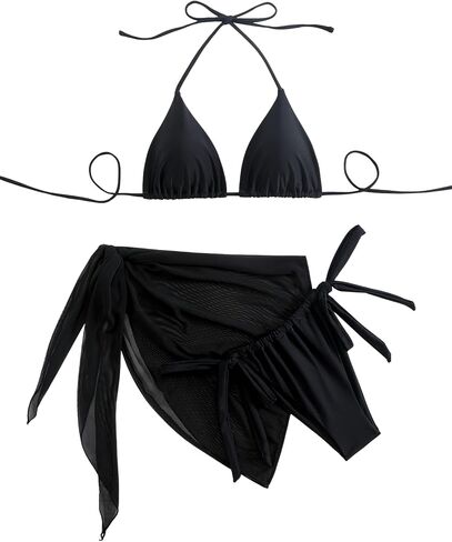SEGT Women's 3 Piece Swimsuit Triangle Halter Side Tie Thong Bikini Set with Cover Up Skirt in Saudi Arabia