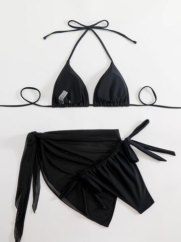 SEGT Women's 3 Piece Swimsuit Triangle Halter Side Tie Thong Bikini Set with Cover Up Skirt in Saudi Arabia