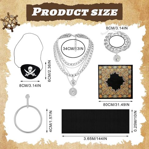 6 Pcs Women Pirate Costume Set for Men, Pirate Accessories with Bandana Hat Head Scarf Eye Patch Sash Belt for Party Outfit in Saudi Arabia