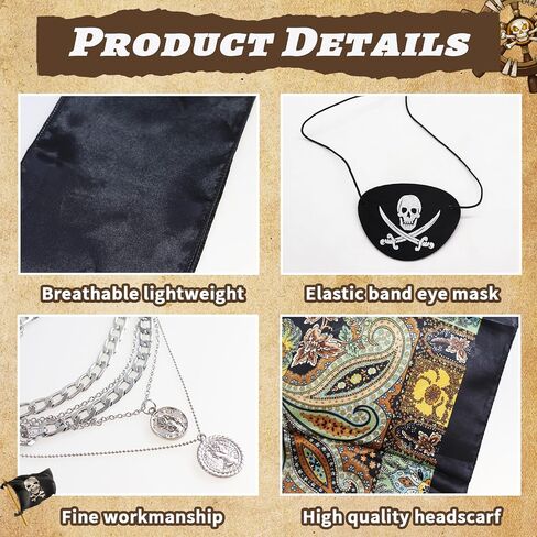 6 Pcs Women Pirate Costume Set for Men, Pirate Accessories with Bandana Hat Head Scarf Eye Patch Sash Belt for Party Outfit in Saudi Arabia