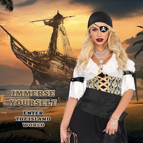 6 Pcs Women Pirate Costume Set for Men, Pirate Accessories with Bandana Hat Head Scarf Eye Patch Sash Belt for Party Outfit in Saudi Arabia