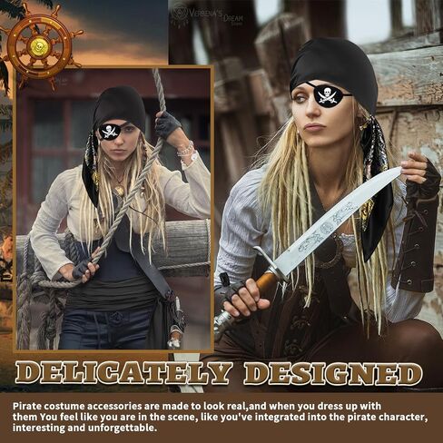 6 Pcs Women Pirate Costume Set for Men, Pirate Accessories with Bandana Hat Head Scarf Eye Patch Sash Belt for Party Outfit in Saudi Arabia