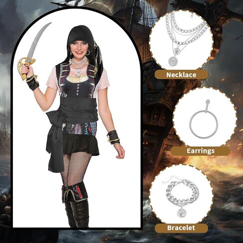 6 Pcs Women Pirate Costume Set for Men, Pirate Accessories with Bandana Hat Head Scarf Eye Patch Sash Belt for Party Outfit in Saudi Arabia