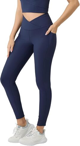 AARAY Women’s V Crossover Ribbed Yoga Leggings with Side Pockets, High Waist Workout Gym Yoga 25 inch in Kuwait