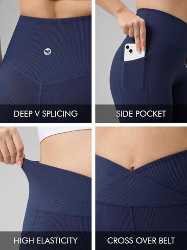 AARAY Women’s V Crossover Ribbed Yoga Leggings with Side Pockets, High Waist Workout Gym Yoga 25 inch in Kuwait