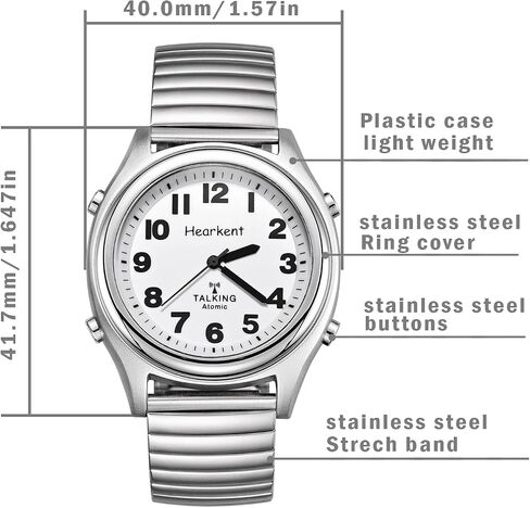 Atomic American English Talking Watch Speaks Clear and Loud Time, Date and Alarm time Stretch Band is Best Gift for Senior,Visually impaired, or Blind People in Saudi Arabia
