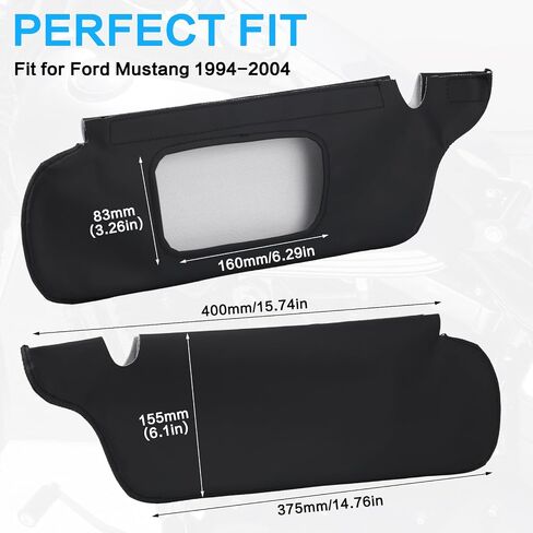 Sun Visor Cover Fit for Ford Mustang 1994-2004, Vinyl Leather Trim Left & Right Sun Visor Replacement Cover Anti-Scratch Car Sunvisor Protector Covering 2PCS (Black Stitch) in Kuwait