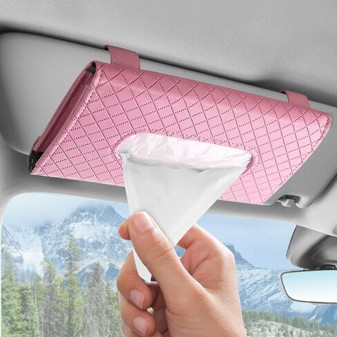 Car Tissue Holder, Auto Sun Visor Napkin Holder Mask Holder, Premium PU Leather Car Tissue Holder Visor Tissue Dispenser, Universal Sun Visor Tissue Box for Most Vehicle (Plaid-Pink) in Kuwait