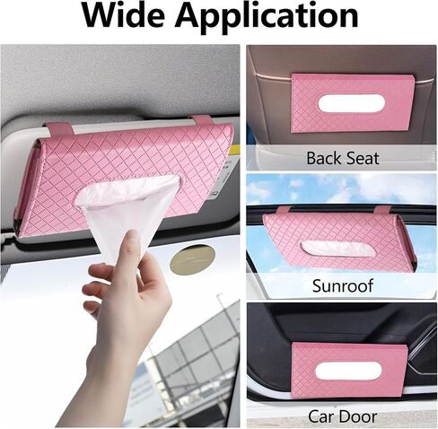 Car Tissue Holder, Auto Sun Visor Napkin Holder Mask Holder, Premium PU Leather Car Tissue Holder Visor Tissue Dispenser, Universal Sun Visor Tissue Box for Most Vehicle (Plaid-Pink) in Kuwait