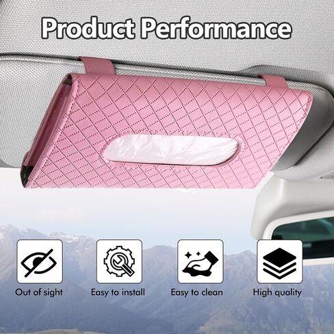 Car Tissue Holder, Auto Sun Visor Napkin Holder Mask Holder, Premium PU Leather Car Tissue Holder Visor Tissue Dispenser, Universal Sun Visor Tissue Box for Most Vehicle (Plaid-Pink) in Kuwait